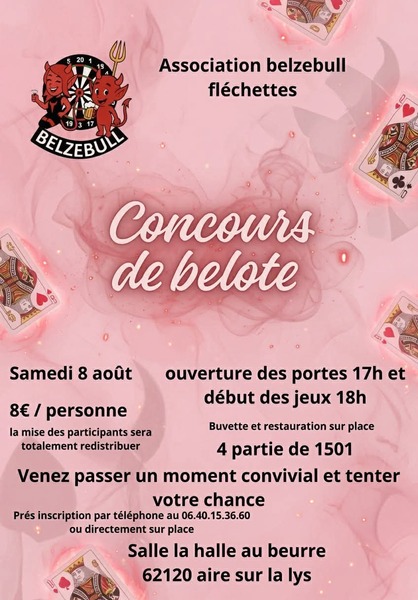 Concours de belote ce samedi 8 aout à Aire sur la Lys