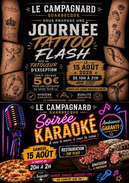 Tatouages et soirée karaoké au Campagnard de Guarbecque ce samedi 15 aout