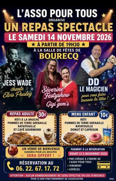 Un repas spectacle sera organisé ce samedi 14 novembre à Bourecq