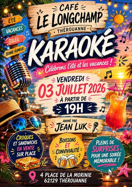 Soirée karaoké au café le Longchamp de Thérouanne ce vendredi 3 juillet au soir
