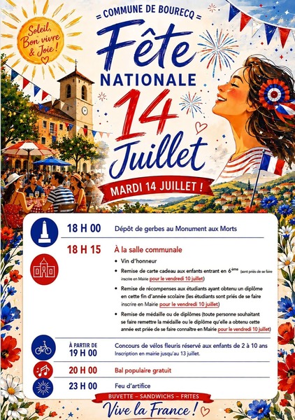 La fête nationale ce mardi 14 juillet à Bourecq