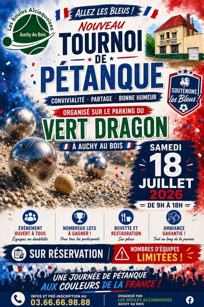 Un concours de pétanque ce samedi 18 juillet à Auchy Au Bois