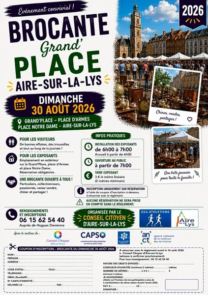 Grande brocante via les trois places ce dimanche 30 aout à Aire sur la Lys