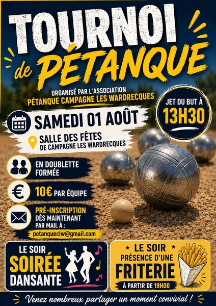 Tournoi de pétanque ce samedi 1 aout à Campagne les Wardrecques