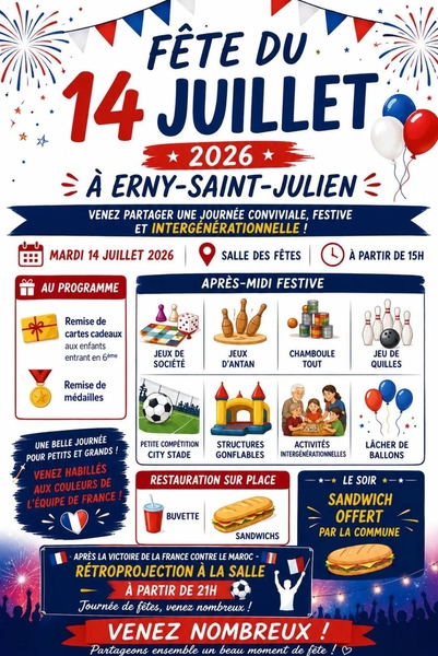 Un 14 juillet animé à Erny Saint Julien pour vivre la coupe du monde de football