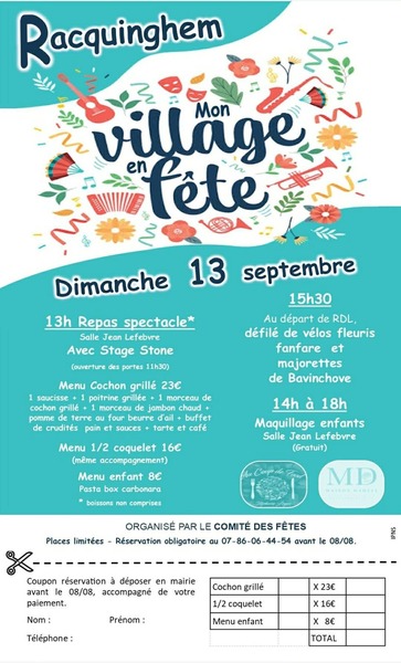 Mon village en fête ce dimanche 13 septembre à Racquinghem