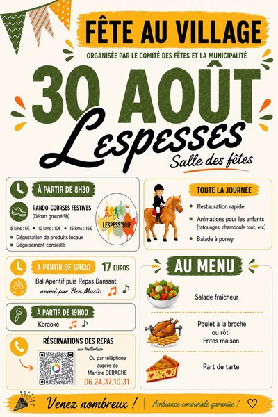 Fête au village ce 30 aout à Lespesses