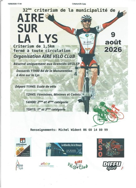 32éme critérium de la municipalité d'Aire sur la Lys ce dimanche 9 aout