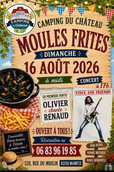 Moules frites et concert au camping du chateau de Mametz
