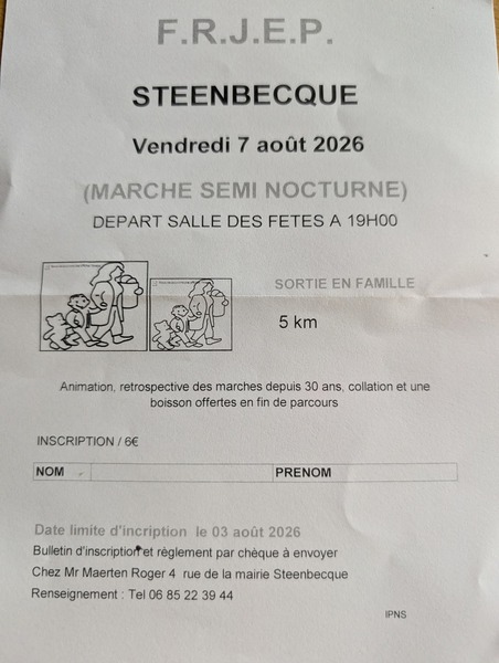 Randonnée en semi nocturne ce vendredi 7 aout à Steenbecque