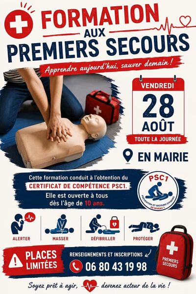Formation aux premiers secours à Lespesses ce vendredi 28 aout !