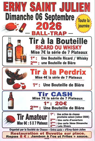 Ball trap ce dimanche 6 septembre à Erny Saint Julien