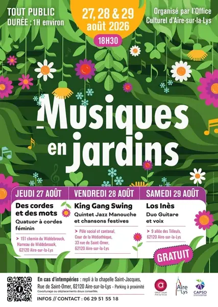 Musiques en jardins du 17 au 29 aout à Aire sur la Lys