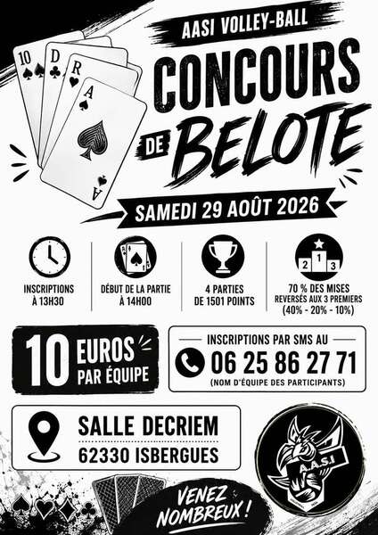Un concours de belote se samedi 29 aout à Isbergues