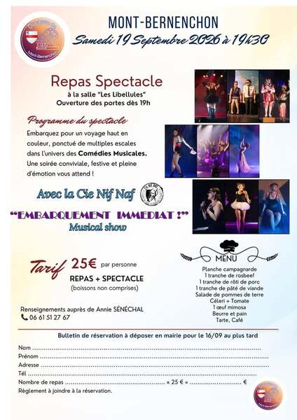 Repas spectacle ce samedi 19 septembre à Mont Bernenchon