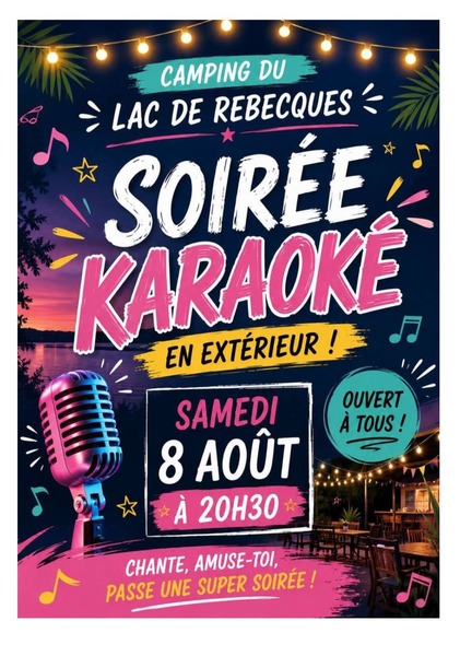 Soirée karaoké au camping du lac de Rebecques ce samedi 8 aout