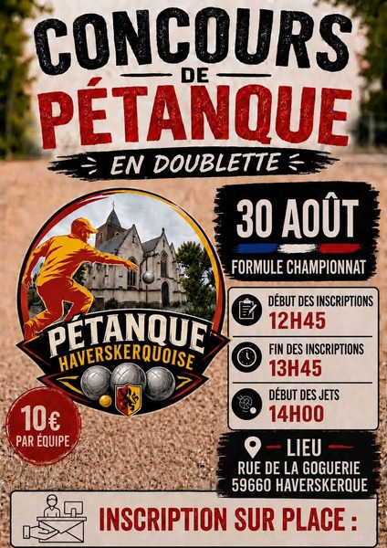 Concours de pétanque ce dimanche 30 aout à Haverskerque