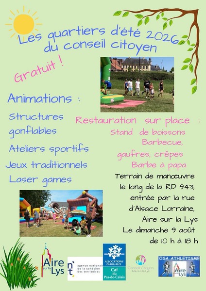 Le conseil citoyen de la ville d'Aire sur la Lys organise ses quartiers d'été ce dimanche 9 aout