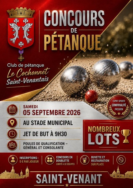 Concours de pétanque ce samedi 5 septembre à Saint Venant