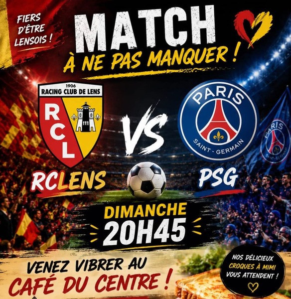 Lens Vs PSG pour le trophée des champions sur les écrans du café du centre de Blessy
