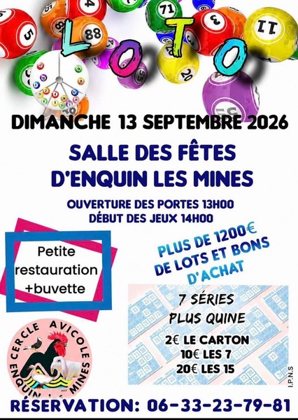 Un loto ce dimanche 13 septembre à Enquin lez guinegatte