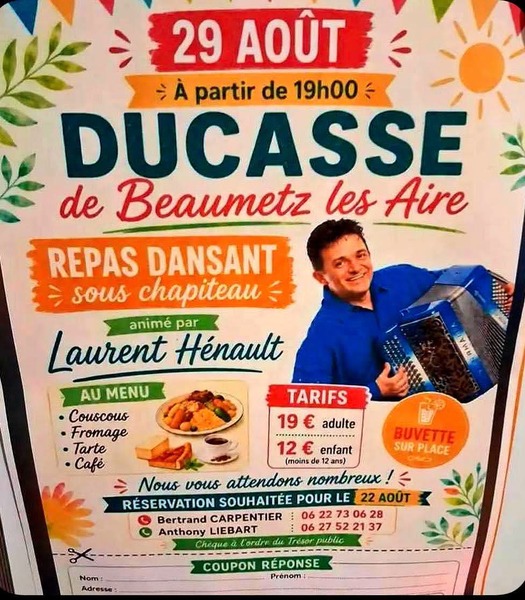 Repas dansant sous chapiteau à l'occasion de la ducasse de Beaumetz les Aire