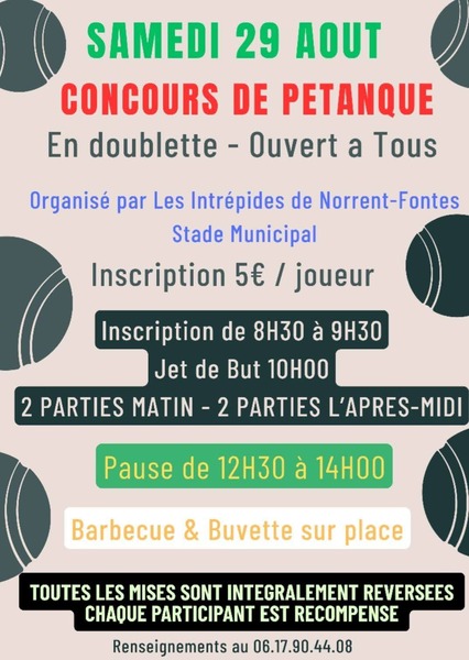Un concours de pétanque sera organisé ce samedi 29 aout à Norrent Fontes
