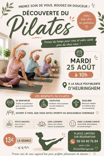 Séance pilates ce mardi 25 aout à Heuringhem
