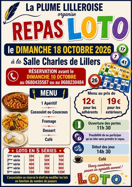 Un repas loto ce dimanche 18 octobre à Lillers
