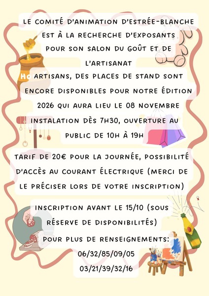 Le comité d'animation d'Estrée Blanche organise sa nouvelle édition du salon du gout, et de l'artisanat