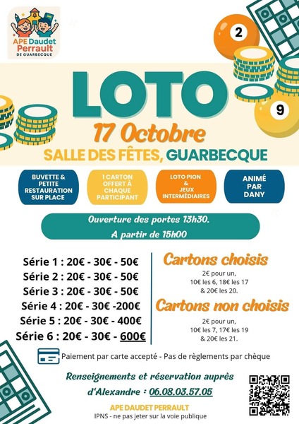 Un loto sera organisé ce samedi 17 octobre à Guarbecque