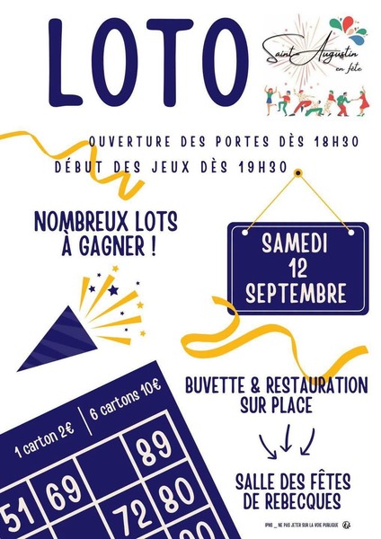 Un loto ce samedi 12 septembre avec Saint Augustin en fête