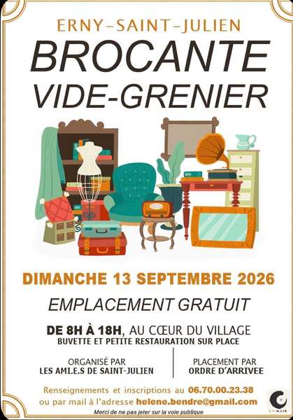 Vide grenier ce dimanche 13 septembre à Erny Saint Julien