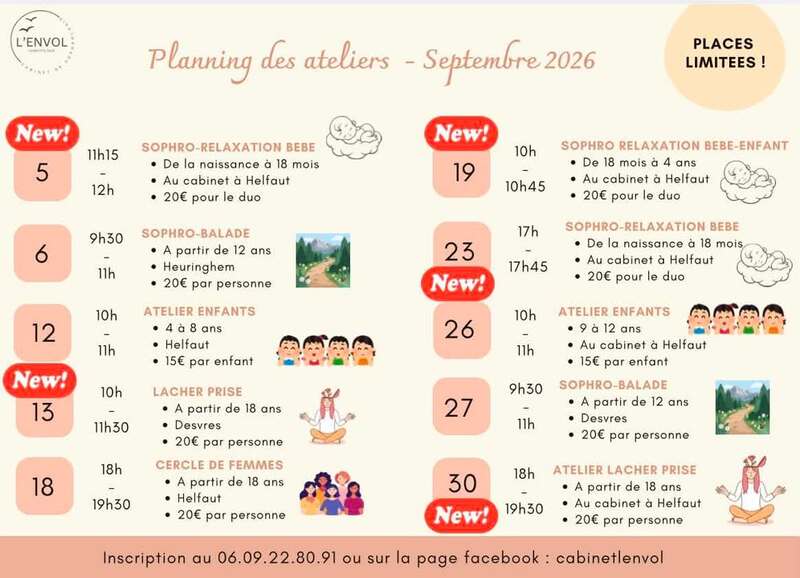 Charlotte Caux, Sophrologue de Helfaut partage son planning du mois de septembre
