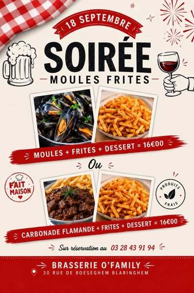 Soirée moules frites à la brasserie O'Family de Blaringhem