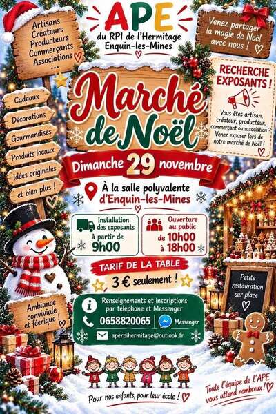 L'APE du RPI de l'Hermitage d'Enquin lez guinegatte organise un marché de Noel ce dimanche 29 novembre