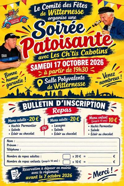 Soirée patoisante avec les ch'tis cabotins ce samedi 17 octobre à Witternesse