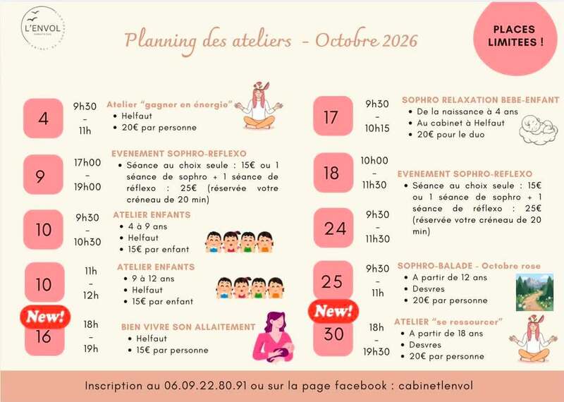 Le planning du mois d'octobre pour la Sophrologue Charlotte Caux est sorti !