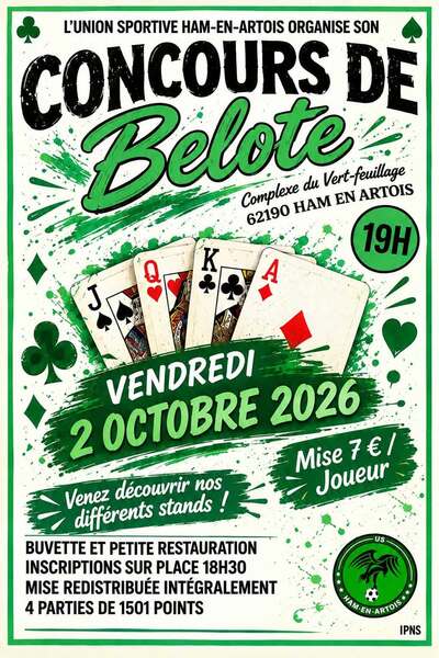 Concours de belote ce vendredi 2 octobre à Ham En Artois