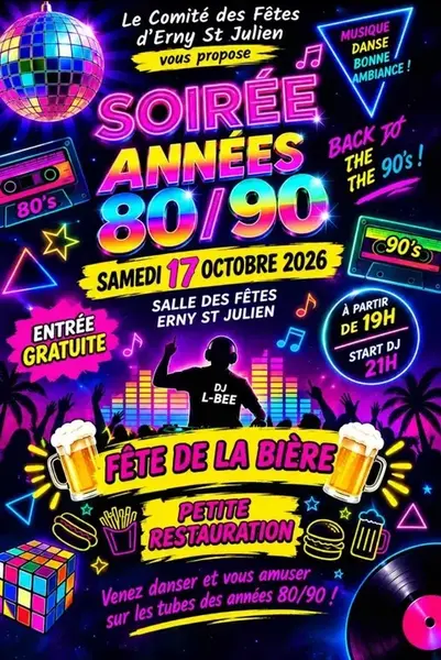 Une soirée années 80 et 90 ce samedi 17 octobre à Erny Saint Julien pour la fête de la bière