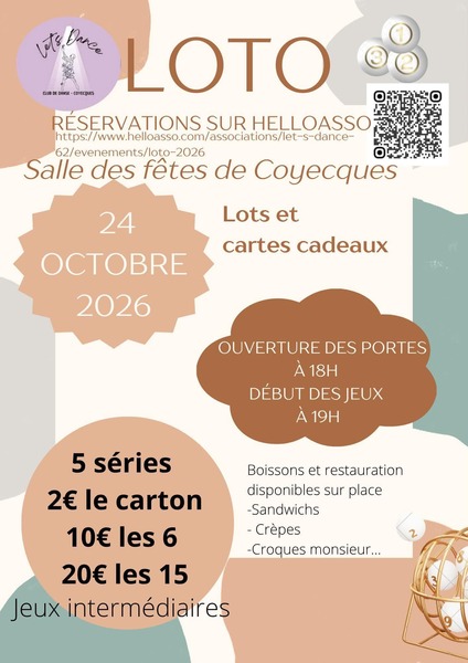 Le loto du club de danse Let's dance sera organisé ce samedi 24 octobre à Coyecques