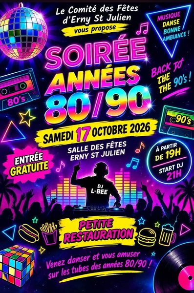 Une soirée années 80 et 90 ce samedi 17 octobre à Erny Saint Julien