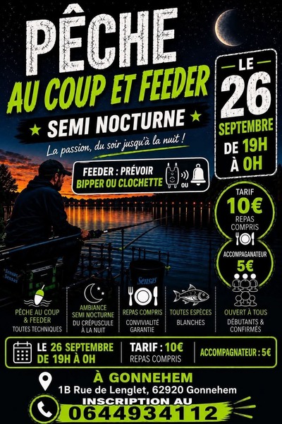 Pêche au coup et feeder ce samedi 26 septembre à Gonnehem