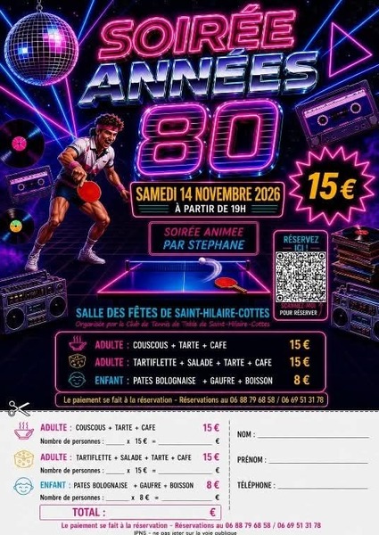 Une soirée années 80 sera organisée ce samedi 14 novembre à Saint Hilaire Cottes