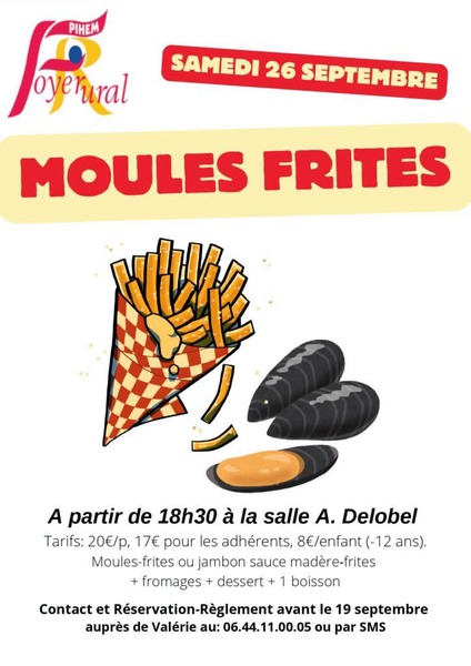 Une soirée moules frites avec le foyer rural de Pihem ce samedi 26 septembre
