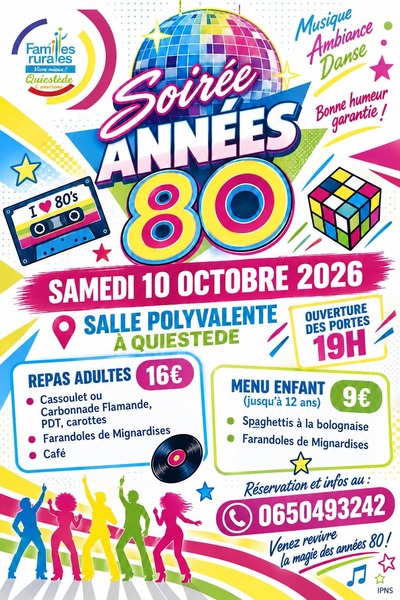 Soirée années 80 avec l'association familles rurales de Quiestède ce samedi 10 octobre
