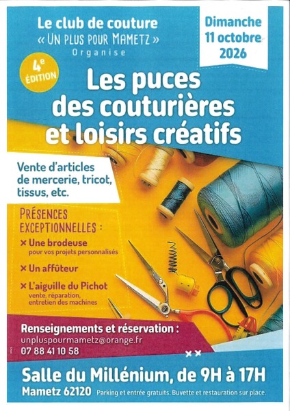 Le club de couture de Mametz organise les puces des couturières et loisirs créatifs ce dimanche 11 octobre