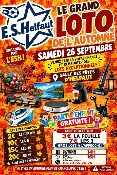 Le grand loto du club de football de Helfaut ce samedi 26 septembre