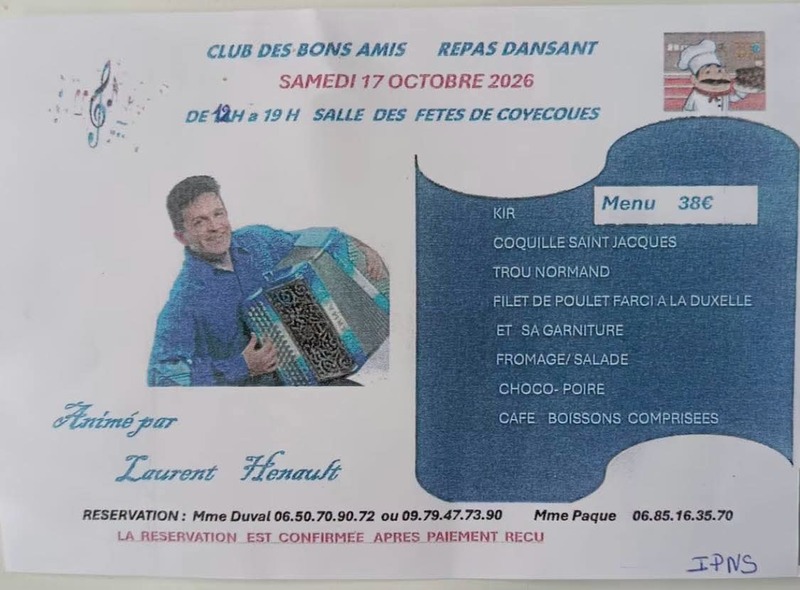 Le club des ainés de la commune de Coyecques organise un repas dansant ce samedi 17 octobre