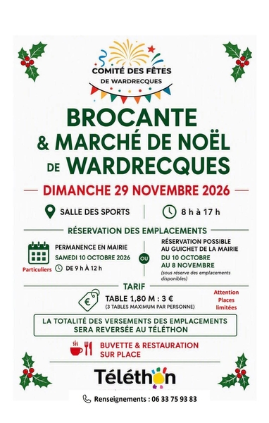 Brocante et marché de Noel de Wardrecques ce dimanche 29 novembre